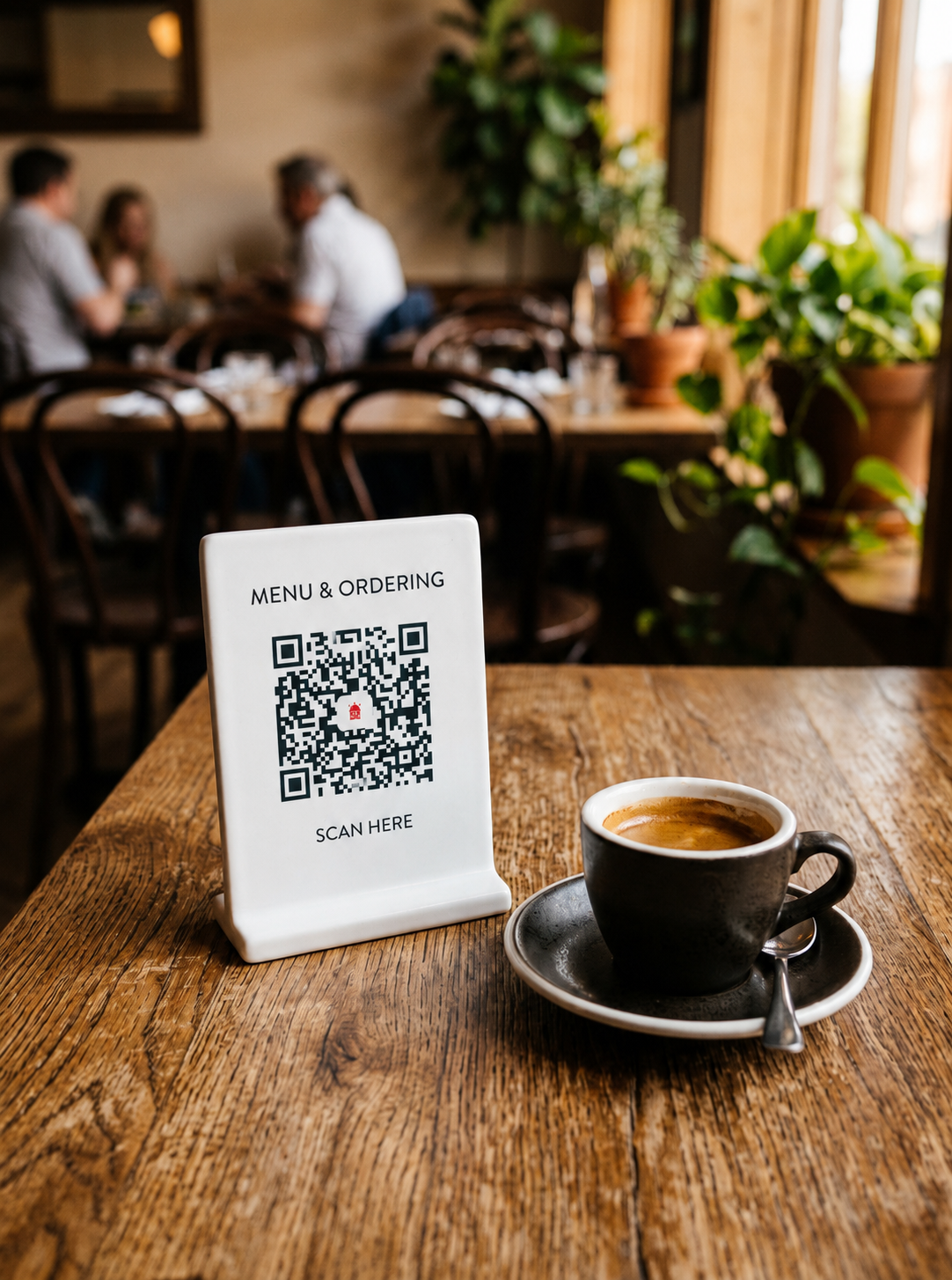 QR menü standı restoran masasında